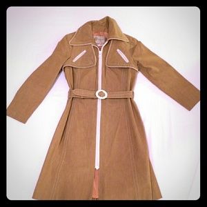 70's Vintage Retro Tan Cognac Belted Trench Coat